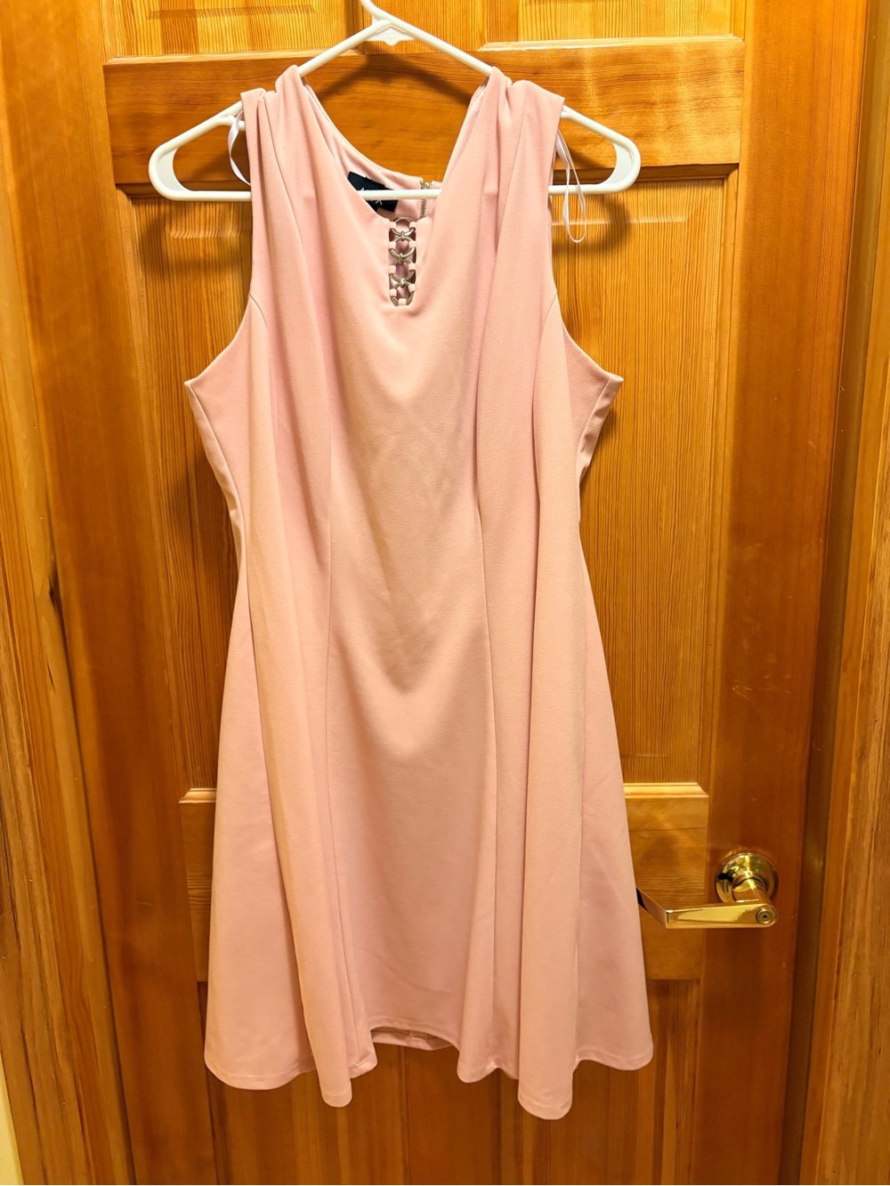 Women's Sleeveless Pink Dress with Decorative Neck Detail Size 18